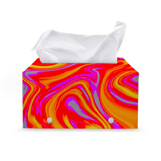Orange Psychedelic Liquid Trippy Print Leather Tissue Box Cover