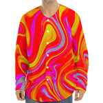 Orange Psychedelic Liquid Trippy Print Long Sleeve Baseball Jersey