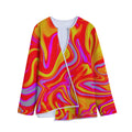 Orange Psychedelic Liquid Trippy Print Long Sleeve Short Coat