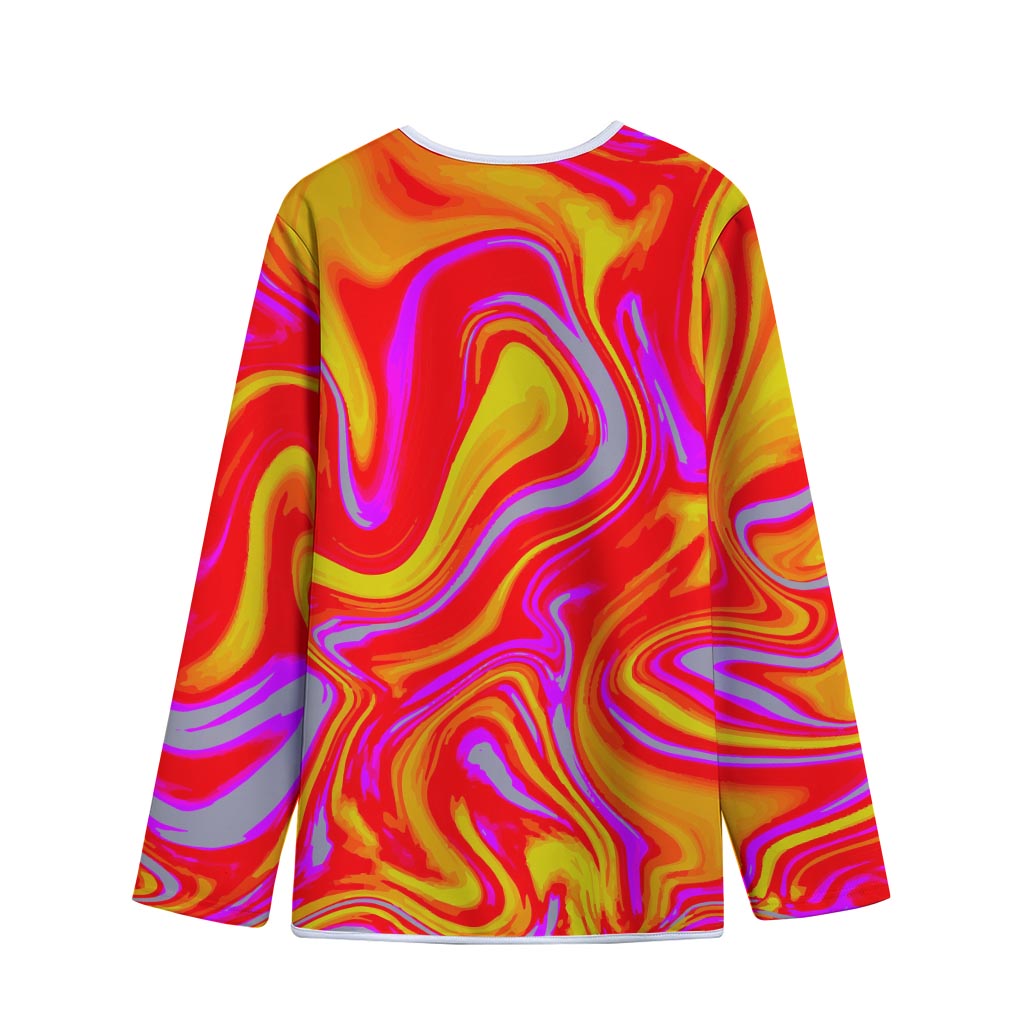 Orange Psychedelic Liquid Trippy Print Long Sleeve Short Coat