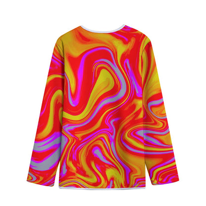 Orange Psychedelic Liquid Trippy Print Long Sleeve Short Coat