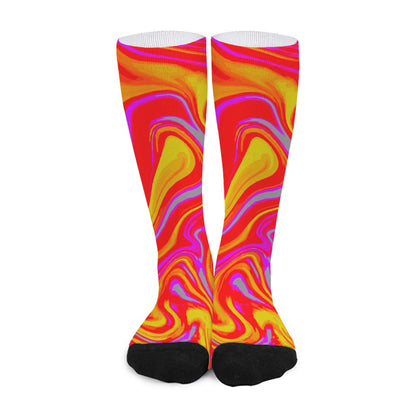 Orange Psychedelic Liquid Trippy Print Long Socks