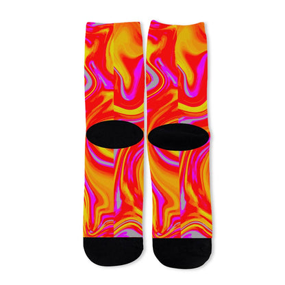 Orange Psychedelic Liquid Trippy Print Long Socks