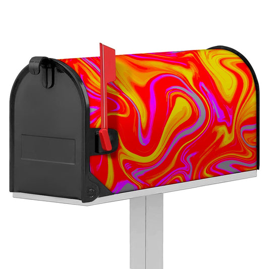 Orange Psychedelic Liquid Trippy Print Mailbox Cover
