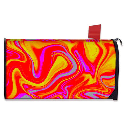 Orange Psychedelic Liquid Trippy Print Mailbox Cover