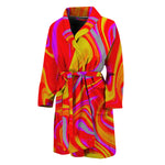 Orange Psychedelic Liquid Trippy Print Men's Bathrobe