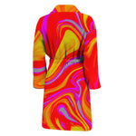 Orange Psychedelic Liquid Trippy Print Men's Bathrobe