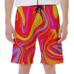 Orange Psychedelic Liquid Trippy Print Men's Beach Shorts