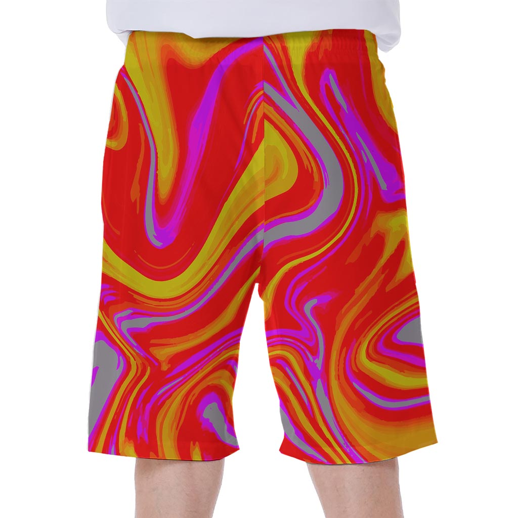 Orange Psychedelic Liquid Trippy Print Men's Beach Shorts