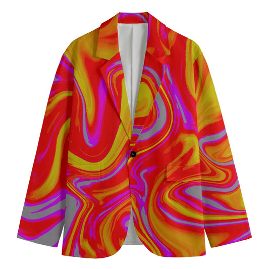 Orange Psychedelic Liquid Trippy Print Men's Blazer