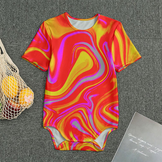 Orange Psychedelic Liquid Trippy Print Men's Bodysuit