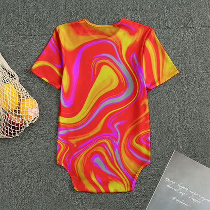 Orange Psychedelic Liquid Trippy Print Men's Bodysuit