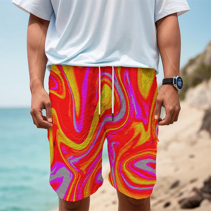 Orange Psychedelic Liquid Trippy Print Men's Cargo Shorts