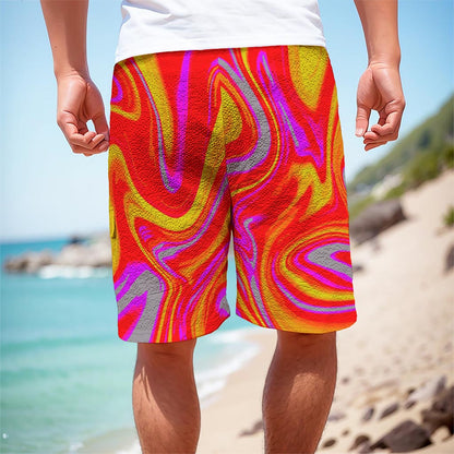 Orange Psychedelic Liquid Trippy Print Men's Cargo Shorts