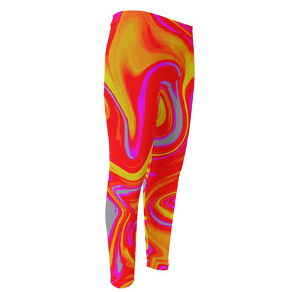 Orange Psychedelic Liquid Trippy Print Men's Compression Pants