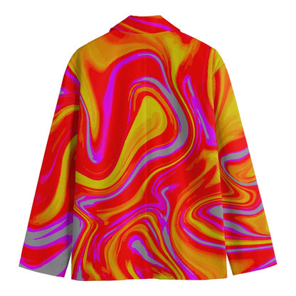 Orange Psychedelic Liquid Trippy Print Men's Cotton Blazer