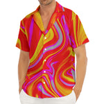 Orange Psychedelic Liquid Trippy Print Men's Deep V-Neck Shirt