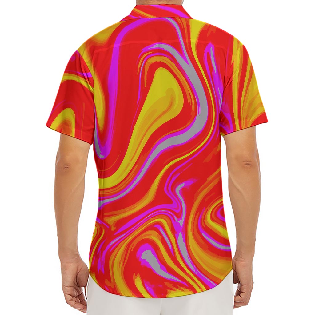 Orange Psychedelic Liquid Trippy Print Men's Deep V-Neck Shirt