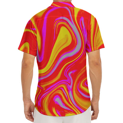Orange Psychedelic Liquid Trippy Print Men's Deep V-Neck Shirt