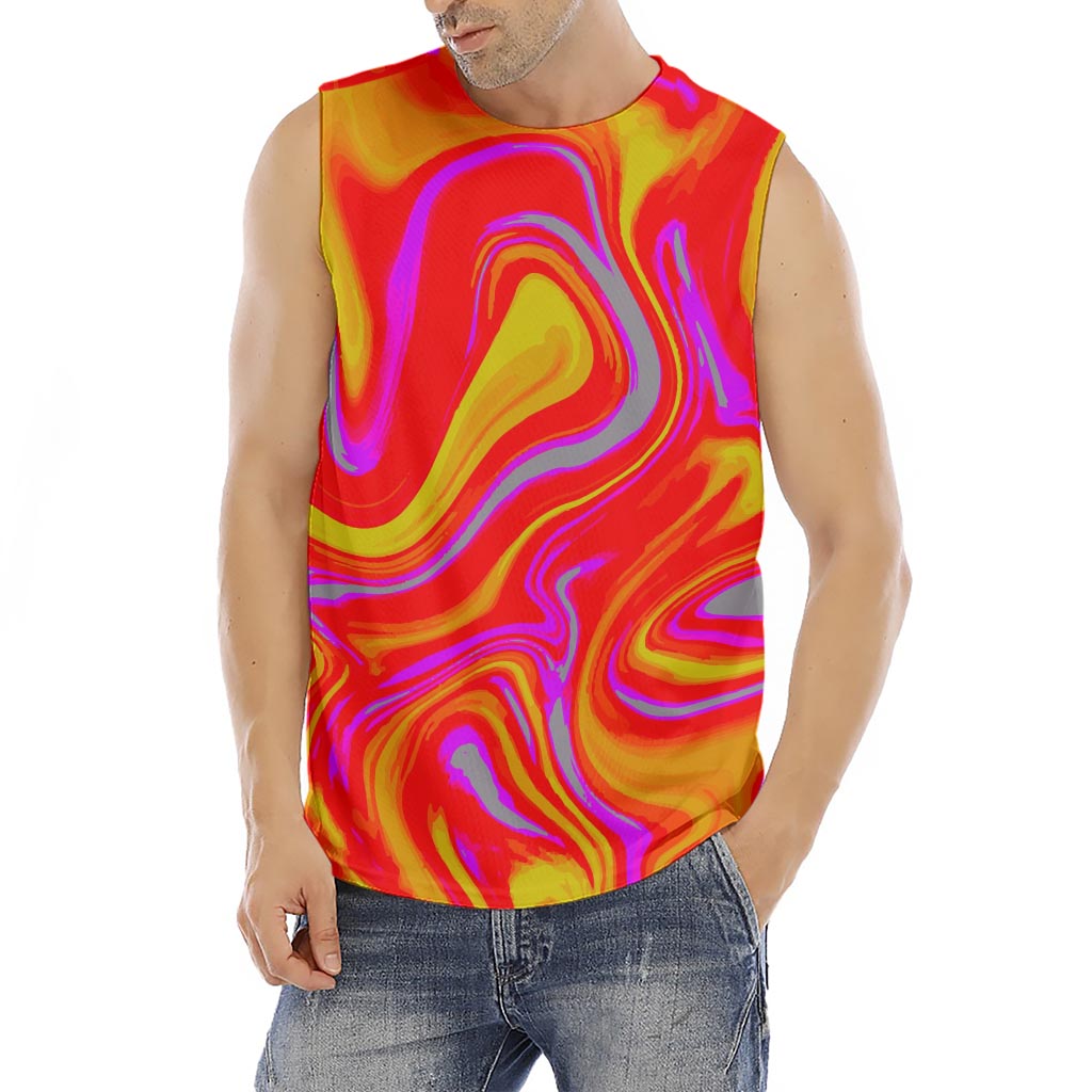 Orange Psychedelic Liquid Trippy Print Men's Fitness Tank Top