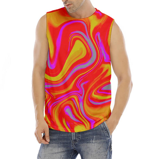 Orange Psychedelic Liquid Trippy Print Men's Fitness Tank Top