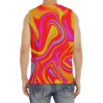 Orange Psychedelic Liquid Trippy Print Men's Fitness Tank Top