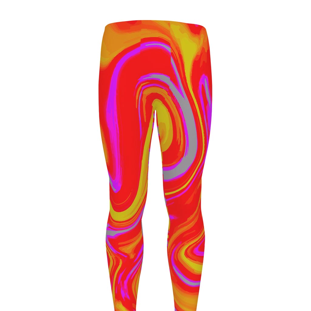 Orange Psychedelic Liquid Trippy Print Men's leggings