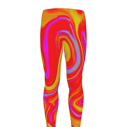 Orange Psychedelic Liquid Trippy Print Men's leggings