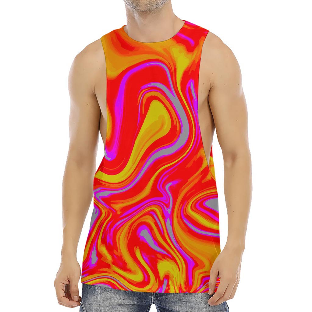 Orange Psychedelic Liquid Trippy Print Men's Muscle Tank Top