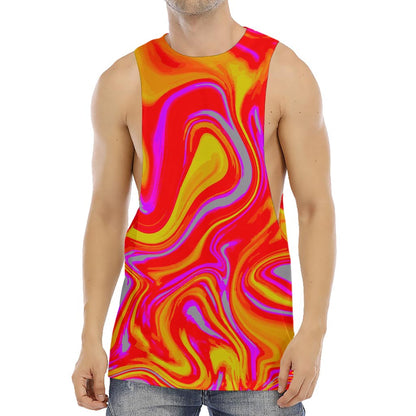 Orange Psychedelic Liquid Trippy Print Men's Muscle Tank Top