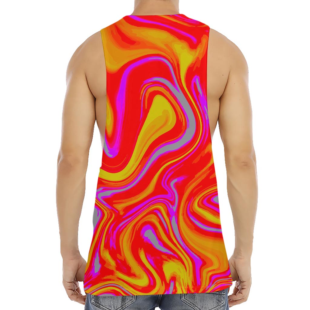 Orange Psychedelic Liquid Trippy Print Men's Muscle Tank Top