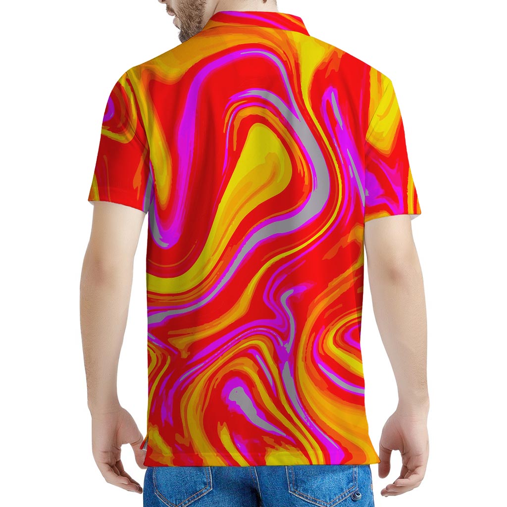 Orange Psychedelic Liquid Trippy Print Men's Polo Shirt