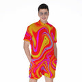 Orange Psychedelic Liquid Trippy Print Men's Romper