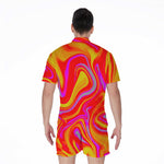 Orange Psychedelic Liquid Trippy Print Men's Rompers