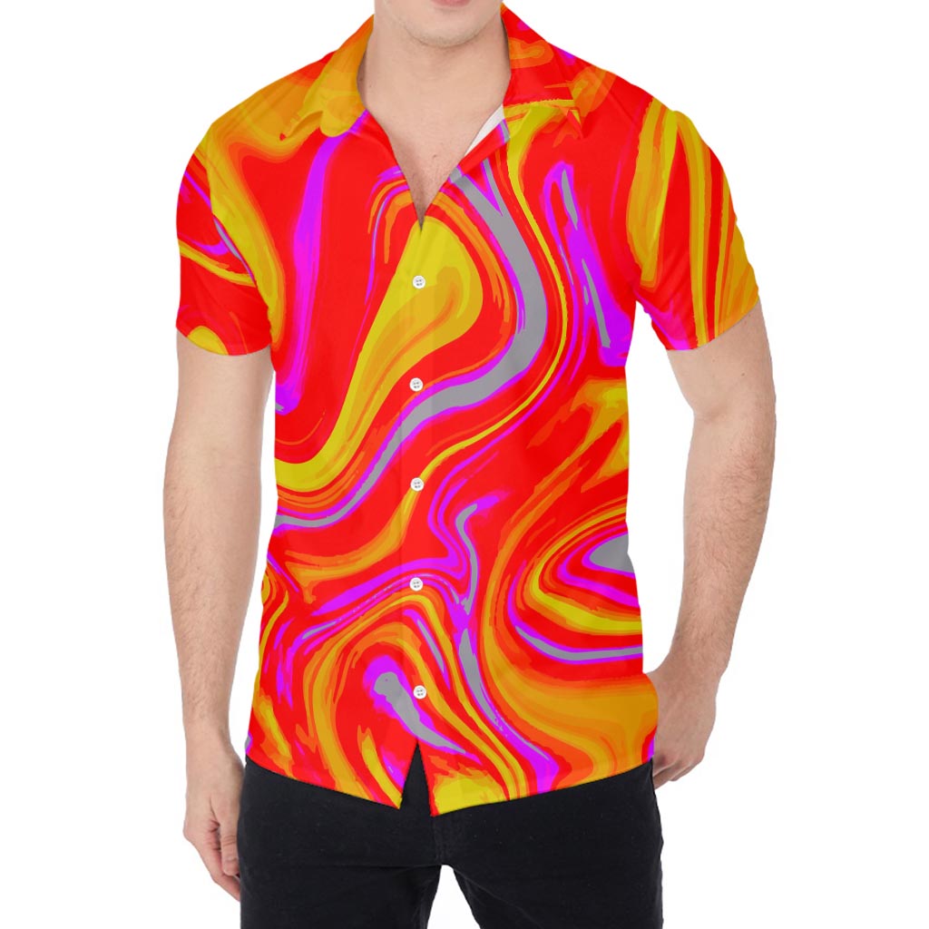 Orange Psychedelic Liquid Trippy Print Men's Shirt