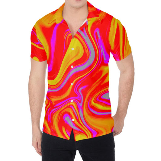 Orange Psychedelic Liquid Trippy Print Men's Shirt
