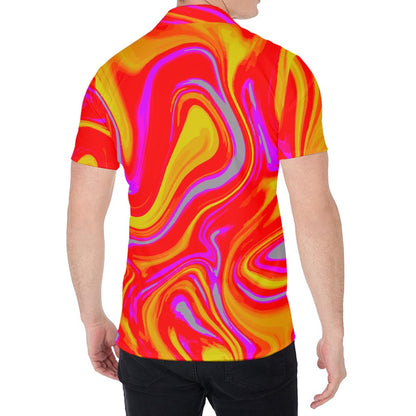 Orange Psychedelic Liquid Trippy Print Men's Shirt