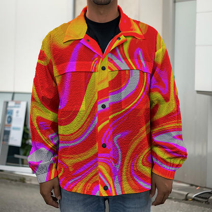 Orange Psychedelic Liquid Trippy Print Men's Shirt Jacket
