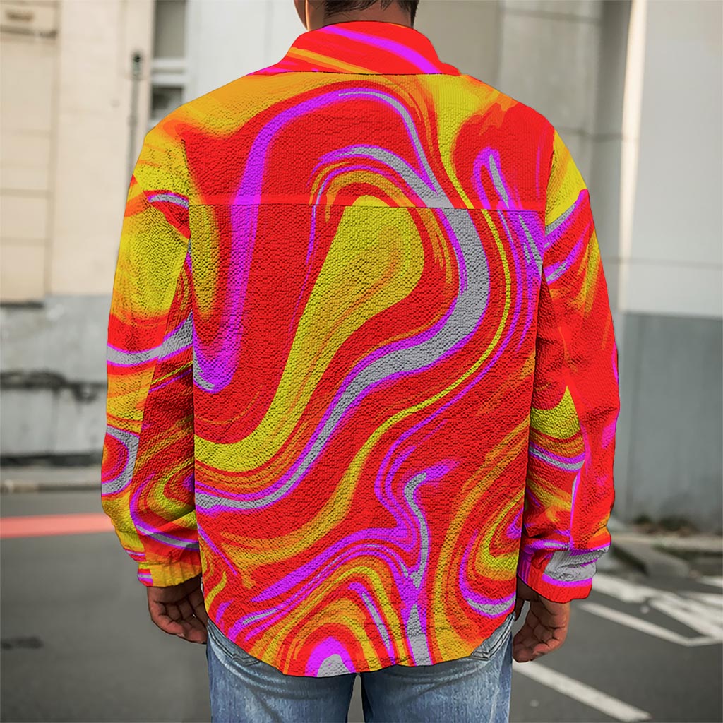 Orange Psychedelic Liquid Trippy Print Men's Shirt Jacket