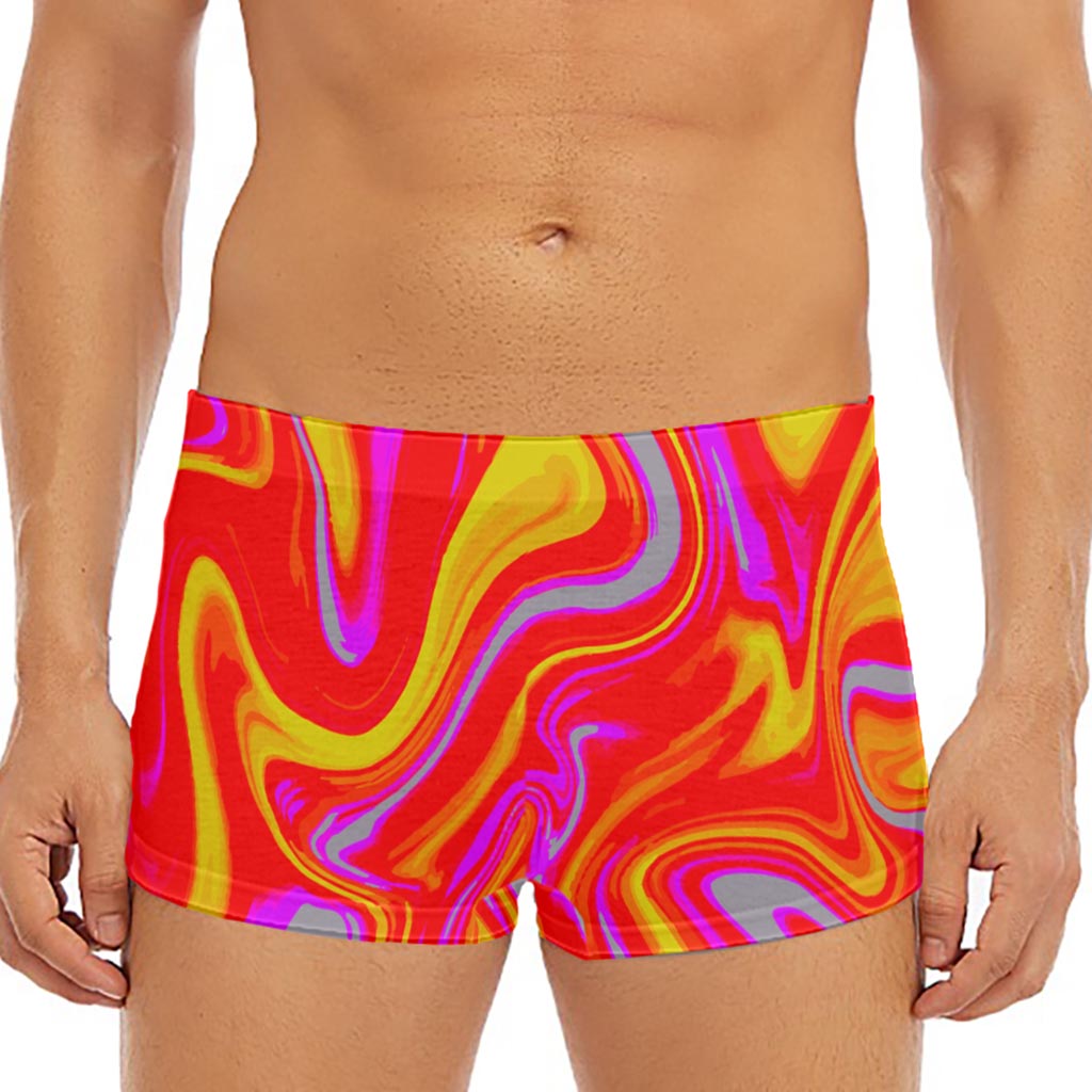 Orange Psychedelic Liquid Trippy Print Men's Short Boxer Briefs