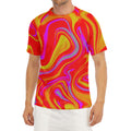 Orange Psychedelic Liquid Trippy Print Men's Short Sleeve Rash Guard