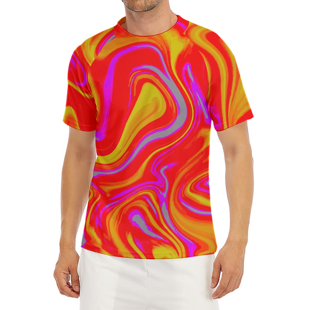 Orange Psychedelic Liquid Trippy Print Men's Short Sleeve Rash Guard