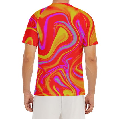 Orange Psychedelic Liquid Trippy Print Men's Short Sleeve Rash Guard