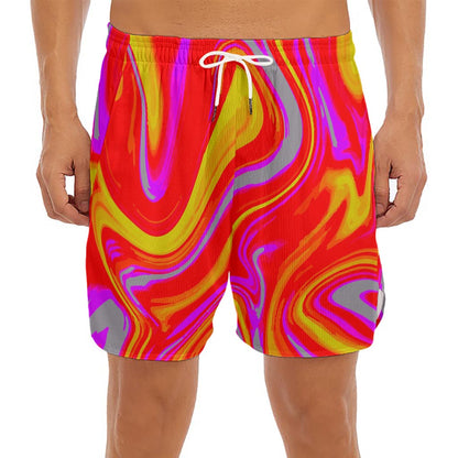 Orange Psychedelic Liquid Trippy Print Men's Split Running Shorts