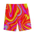 Orange Psychedelic Liquid Trippy Print Men's Sports Shorts