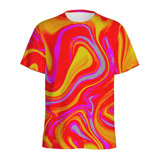 Orange Psychedelic Liquid Trippy Print Men's Sports T-Shirt
