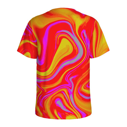 Orange Psychedelic Liquid Trippy Print Men's Sports T-Shirt