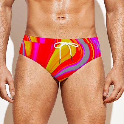 Orange Psychedelic Liquid Trippy Print Men's Swim Briefs