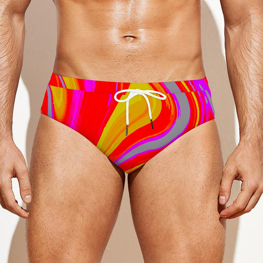 Orange Psychedelic Liquid Trippy Print Men's Swim Briefs