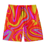 Orange Psychedelic Liquid Trippy Print Men's Swim Trunks